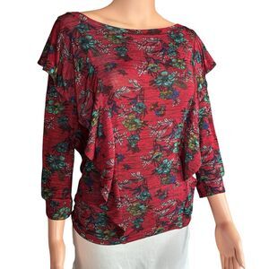 NWT Free People Size XS S Red Dock Street Floral 3/4 Sleeve Top Boho Festival